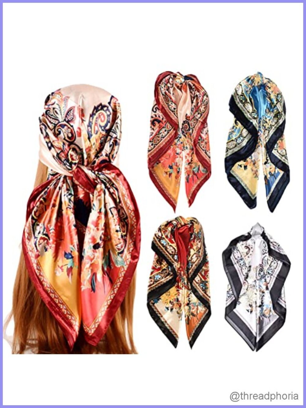 4 Pack Silk Feel Square Scarves for Women Head Neck Hair Accessories 35"
